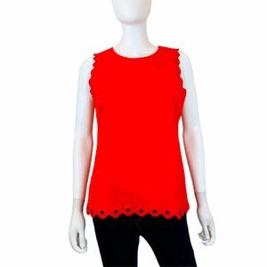 J Crew Cherry Red Scalloped Trim Grommets Top Sz 6